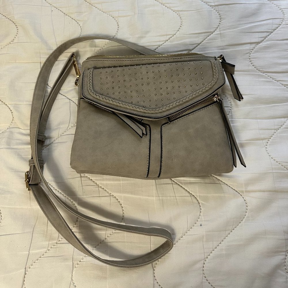 gray studded purse